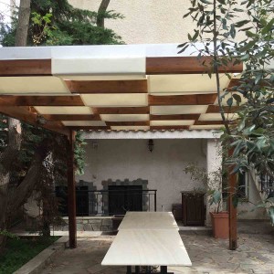 Pergola with fabric stripes