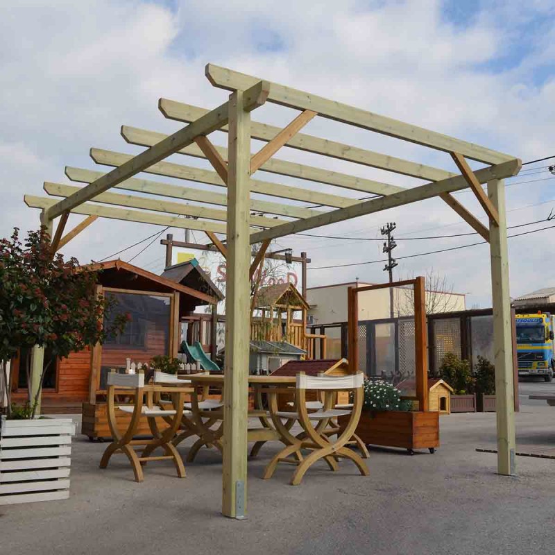 wooden pergola made of pressure-treated pine timber