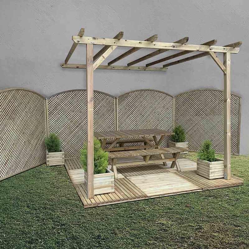 wooden pergola made of pressure-treated pine timber