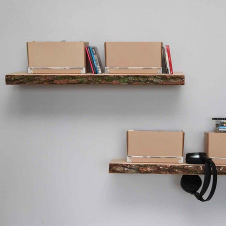 Rustic tree bark shelf