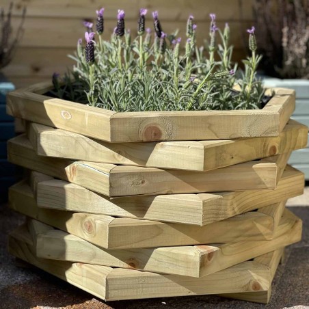 Wooden hexagonal flower pot