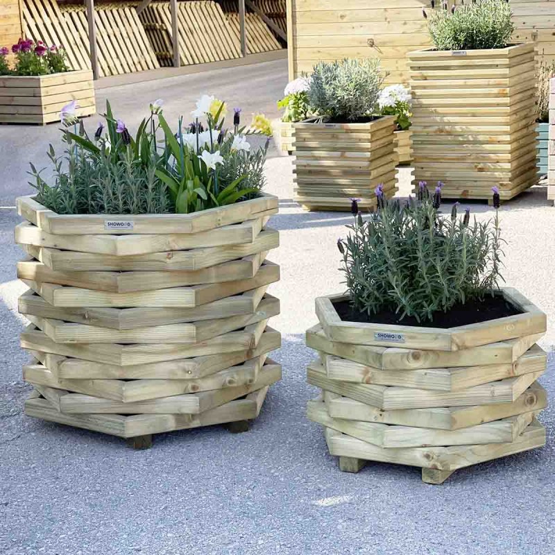 Wooden hexagonal flower pot