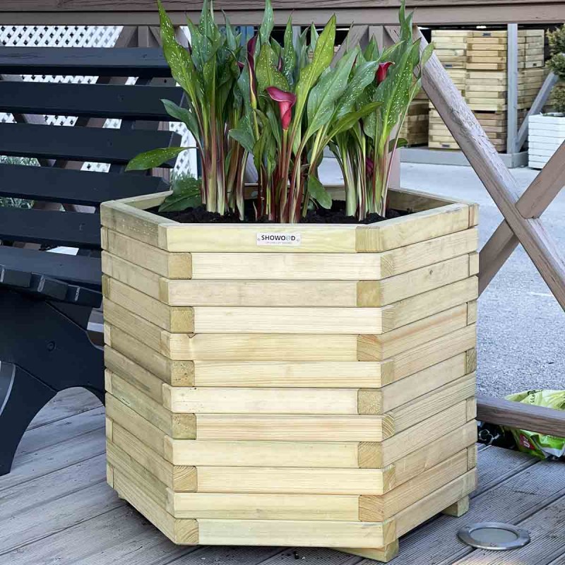 Wooden hexagonal planter