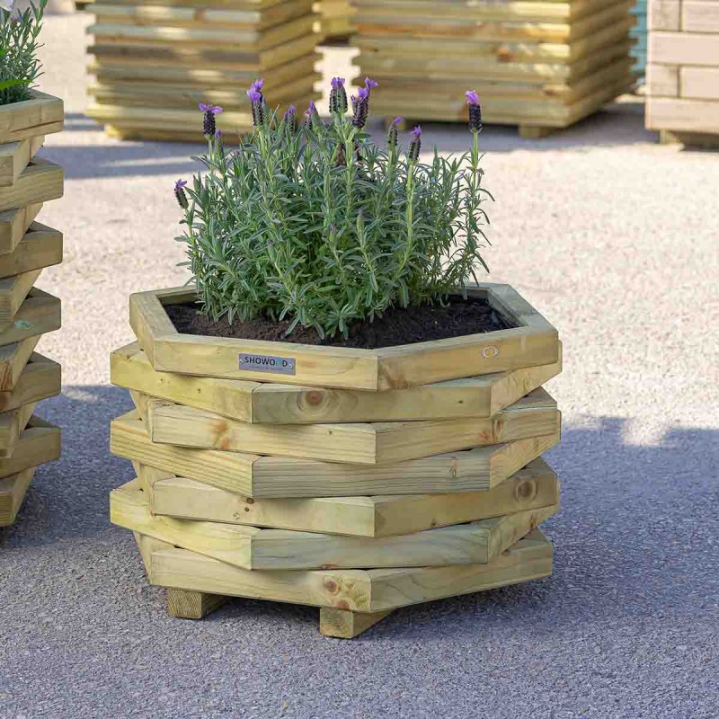 Wooden hexagonal flower pot