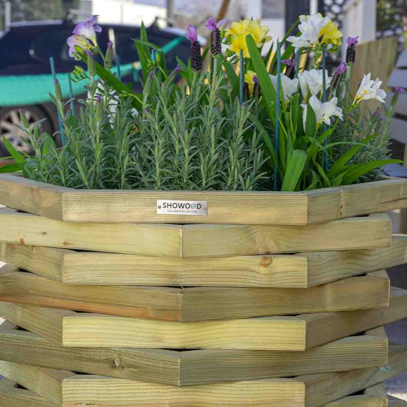 Wooden hexagonal flower pot