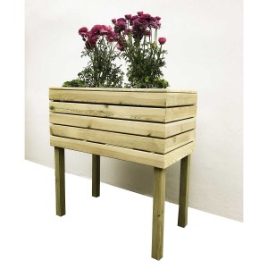 wooden flower planter 2 pots on base