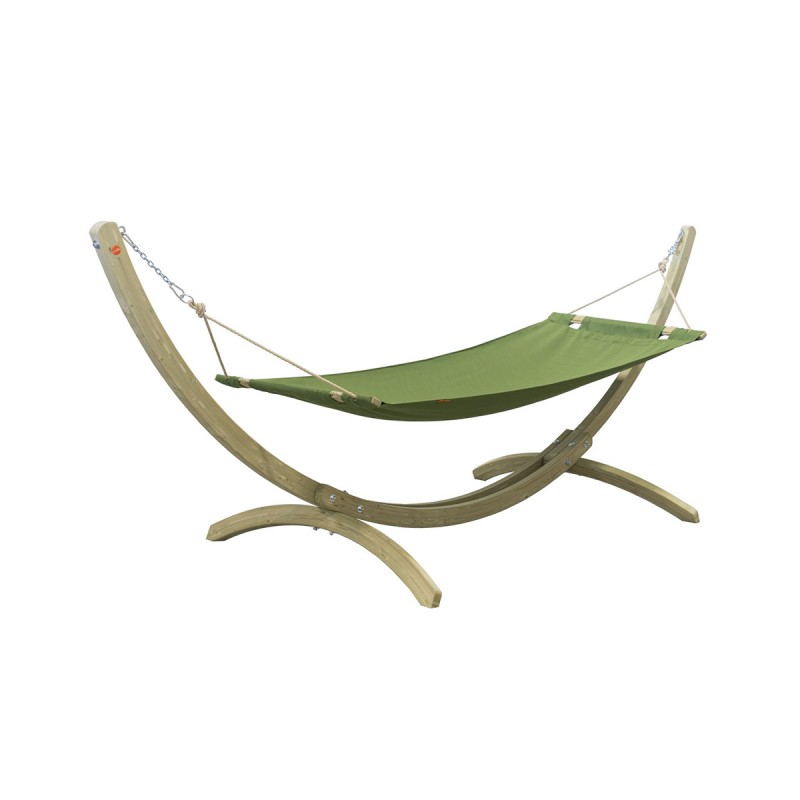 Single cotton hammock with spreader bars.