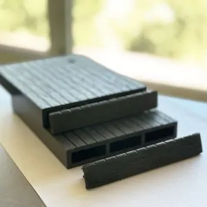 WPC ending caps striped  2 x 12cm - dark grey