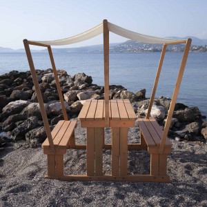 Walk in bench with canopy