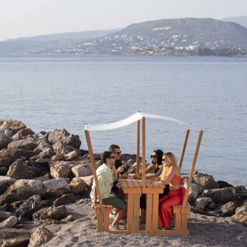 Walk in bench with canopy