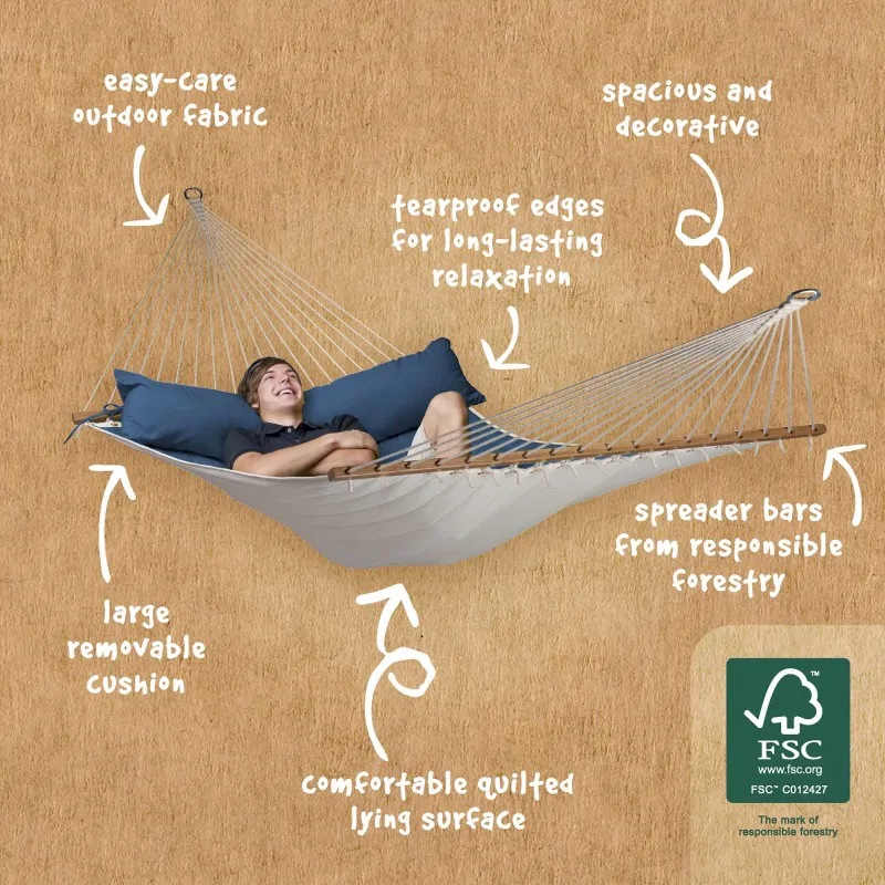 Spreader bar hammock Navy Blue quilted - kingsize