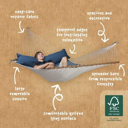 Spreader bar hammock Navy Blue quilted - kingsize