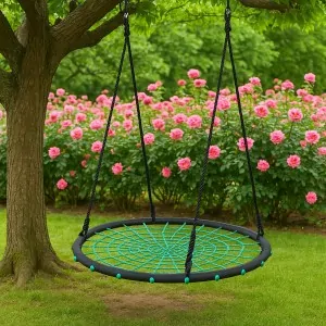 Nest Swing Ø120cm Black/Green - 4-Point Suspension
