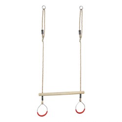 Wooden Trapeze Bar with Gym Rings for Kids