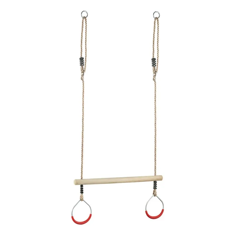 Wooden Trapeze Bar with Gym Rings for Kids