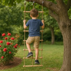 Climbing Rope Net with Wooden Rungs