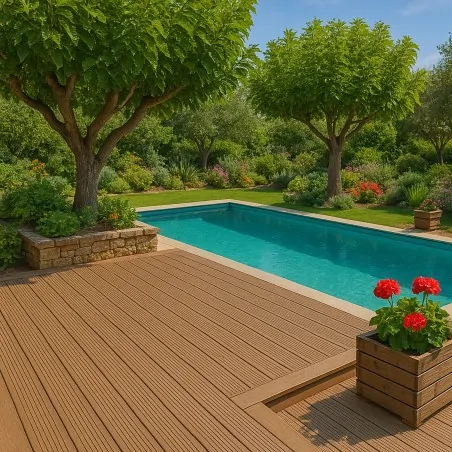 Striped WPC decking board 2,4 x 14,6 x 360cm - light brown
