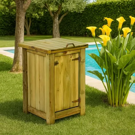 200L Outdoor Wooden Trash Bin with Lid and Door