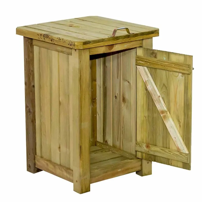 200L Outdoor Wooden Trash Bin with Lid and Door