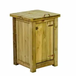 200L Outdoor Wooden Trash Bin with Lid and Door