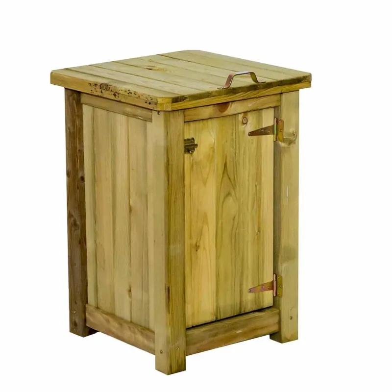 200L Outdoor Wooden Trash Bin with Lid and Door
