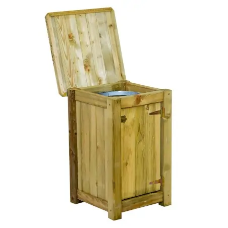 200L Outdoor Wooden Trash Bin with Lid and Door
