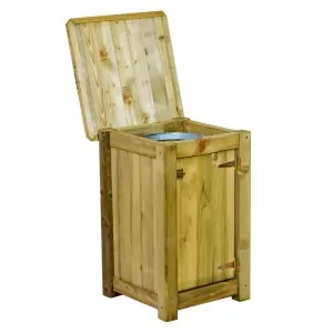 200L Outdoor Wooden Trash Bin with Lid and Door