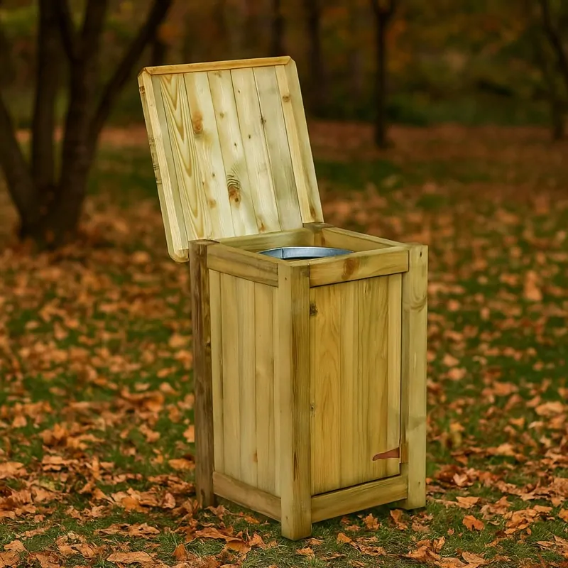 200L Outdoor Wooden Trash Bin with Lid and Door