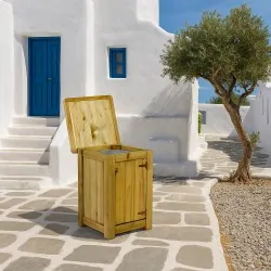 200L Outdoor Wooden Trash Bin with Lid and Door