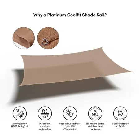 Shade Sail 285 gsm - 3x5m - Beige Sand