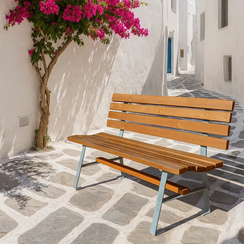 Wooden bench with metal base 180cm