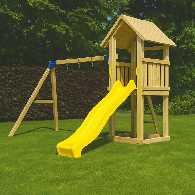 Kiosk Wooden Play Tower 120cm with Swing Extension