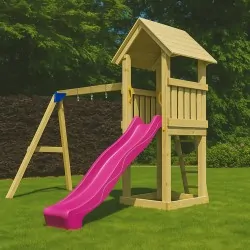 Kiosk Wooden Play Tower 150cm with Swing Extension