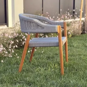 Premium Καρέκλα Teak με Γκρι Σχοινιά