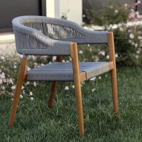 Premium Teak Chair with Grey Rope