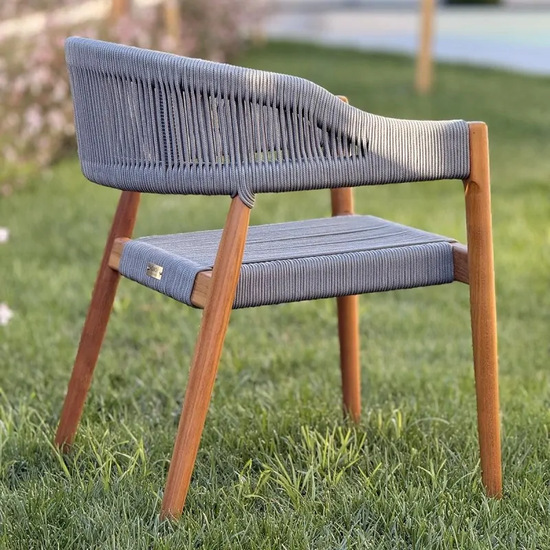 Premium Καρέκλα Teak με Γκρι Σχοινιά