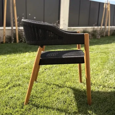 Premium Καρέκλα Teak με Μαύρα Σχοινιά