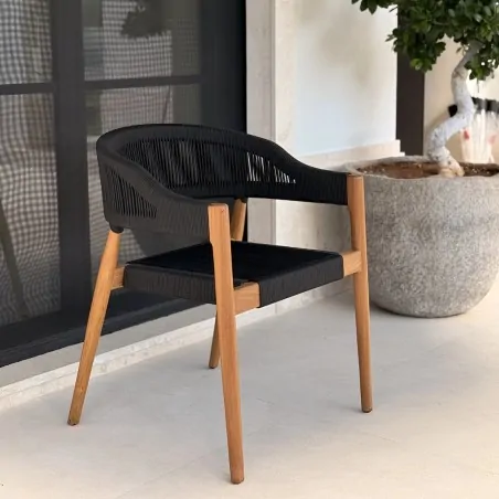 Premium Καρέκλα Teak με Μαύρα Σχοινιά