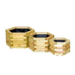 Medium Hexagonal Wooden Planter 33x55cm