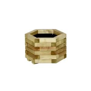 Small Hexagonal Wooden Planter 28x45cm