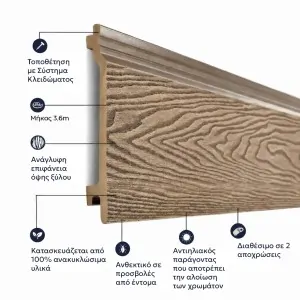 3D WPC επένδυση τοίχου 2 x 15 x 290εκ. - Καφέ