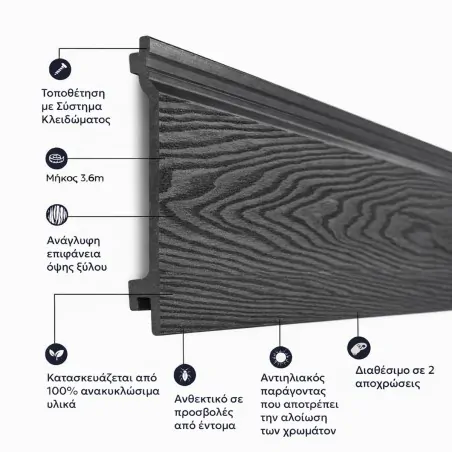 3D WPC cladding 2 x 15 x 290cm -grey