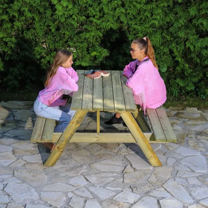 Wooden Picnic Table 200x151cm | Scandinavian Wood Seats 6-8