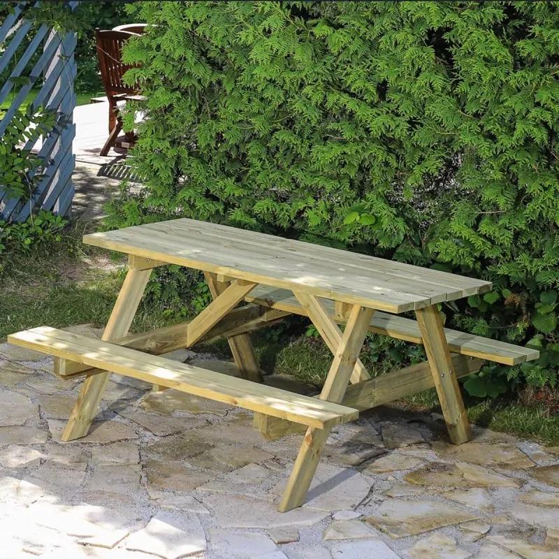 Wooden Picnic Table 200x151cm | Scandinavian Wood Seats 6-8