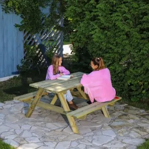 Wooden Picnic Table 200x151cm | Scandinavian Wood Seats 6-8