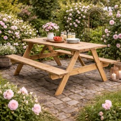 Wooden Picnic Table 200x151cm | Scandinavian Wood Seats 6-8