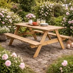 Wooden Picnic Table 200x151cm | Scandinavian Wood Seats 6-8