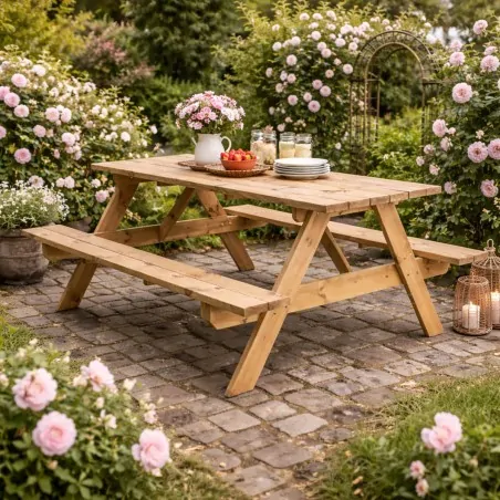 Wooden Picnic Table 200x151cm | Scandinavian Wood Seats 6-8