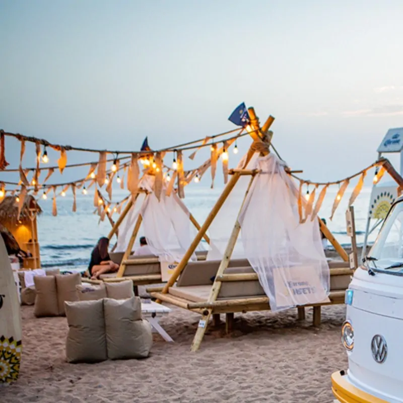 Wooden Beach Cabana with Bed