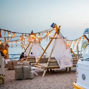 Wooden Beach Cabana with Bed